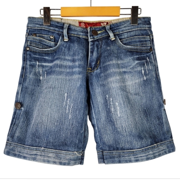 Guess Denim Bermuda Shorts Jorts Convertible Distressed Blue Size Medium - Picture 1 of 14